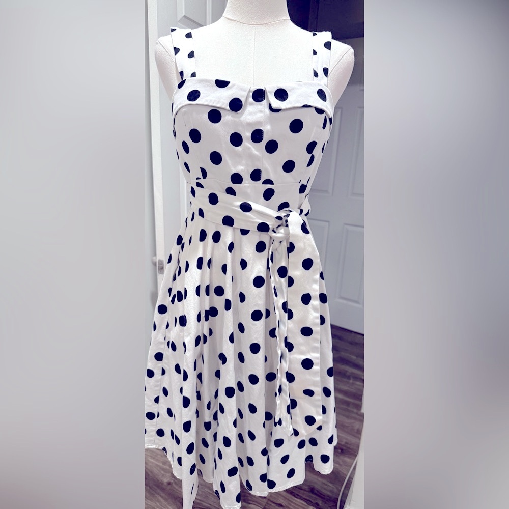 Ixia White & Black Polka Dot Midi Dress – Size M